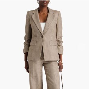 VERONICA BEARD Battista Prince of Wales checked linen and cotton-blend blazer 24